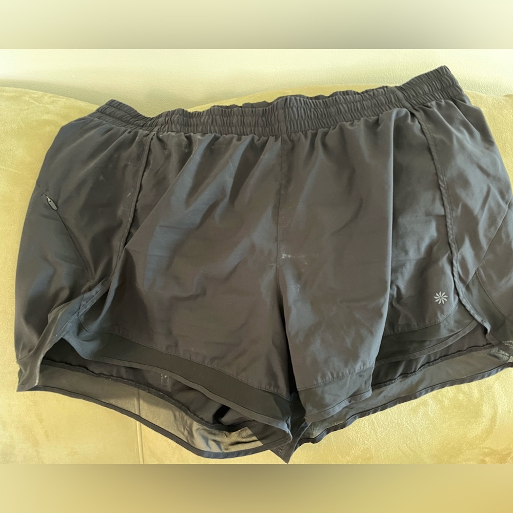 2X Black Athleta mesh racer run shorts - worn but still have good life left.
